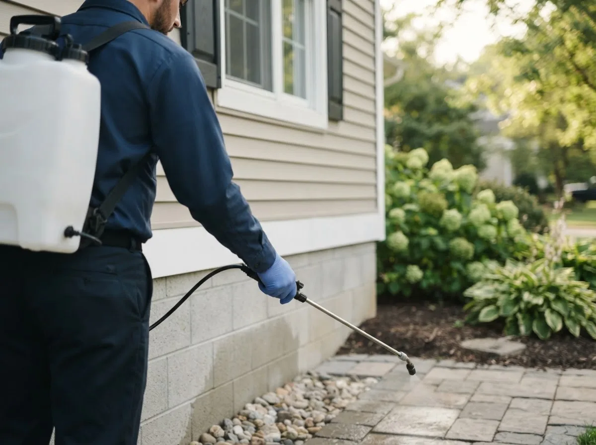 Pest control technician inspecting a home in Saint Joseph, IL